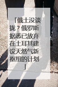 俄土没谈拢？俄罗斯据悉已放弃在土耳其建设天然气新枢纽的计划