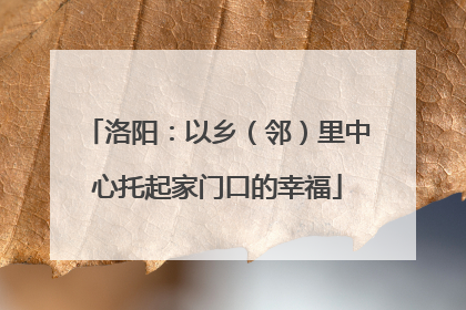 洛阳：以乡（邻）里中心托起家门口的幸福